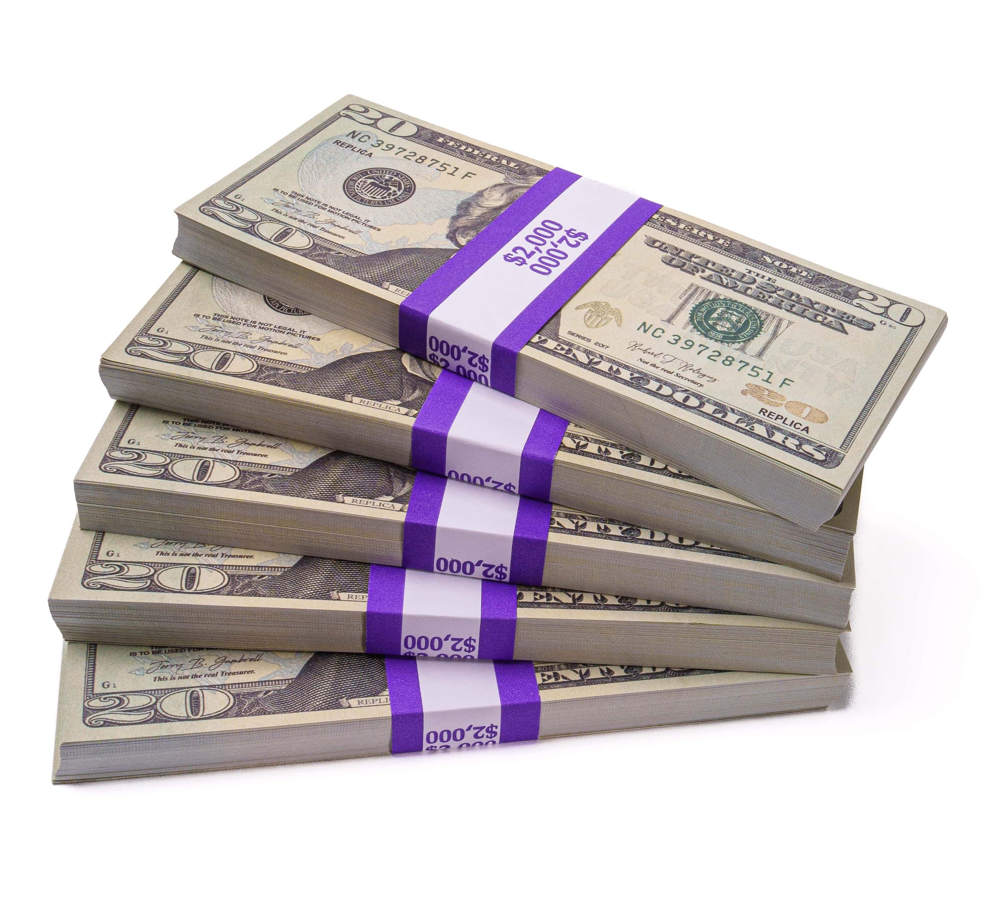 $10,000 Prop Money (5 Stacks of $20 Bills, New Series) - BuzzProps