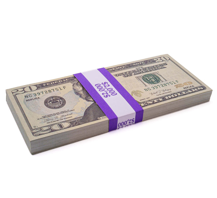 $2,000 Prop Money (1 Stack of $20 Bills, New Series)