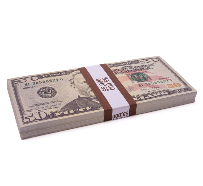 $5,000 Prop Money (1 Stack of $50 Bills, New Series)