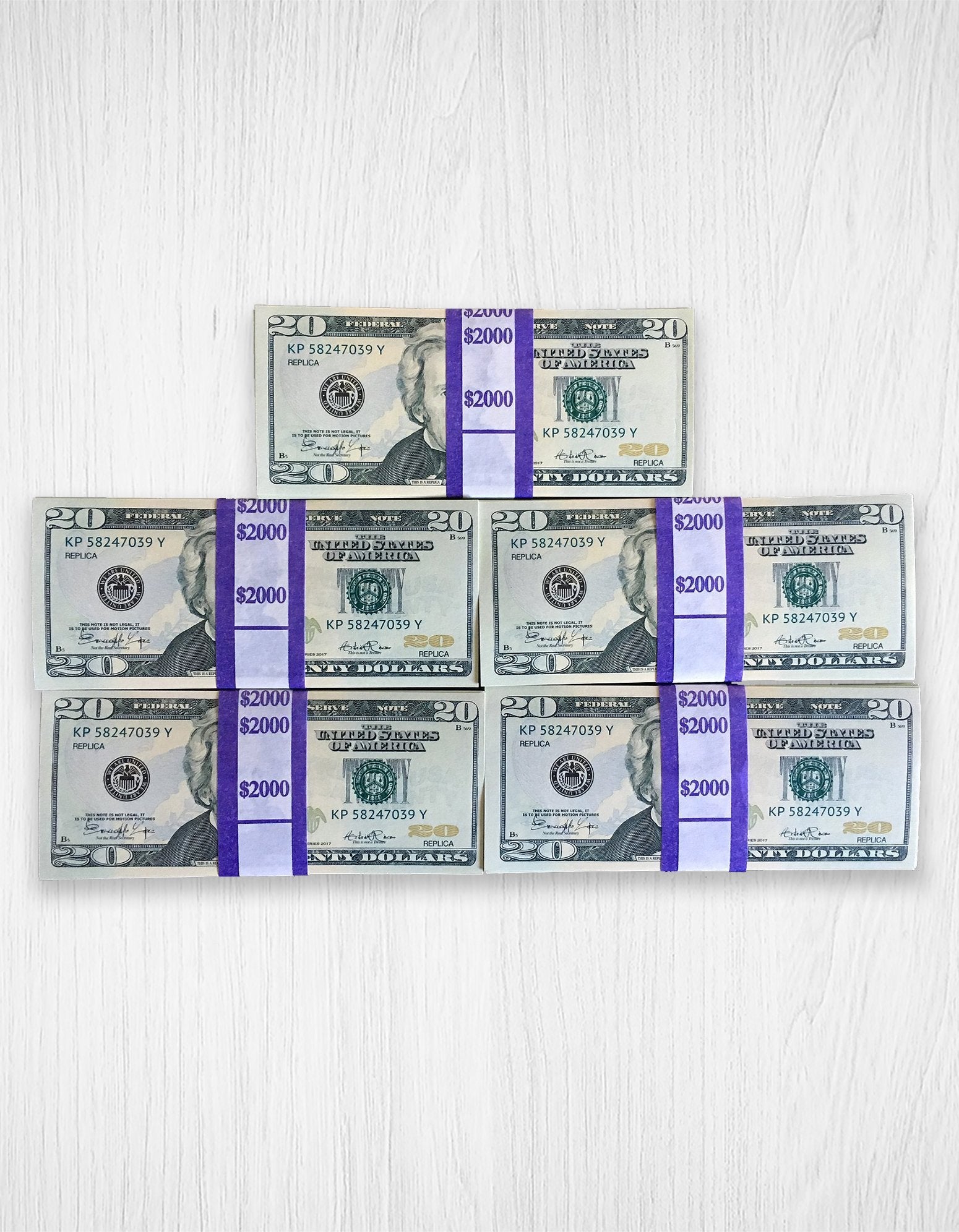 10000 Stack $10,000 Prop Money (5 Stacks of $20 Bills, New Style) - BuzzProps